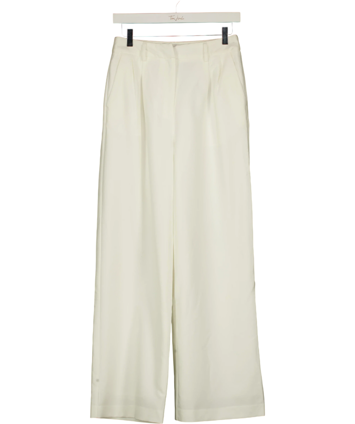 Commense Cream Pleated Tailored Wide Leg Trousers Cream, size UK XS — front