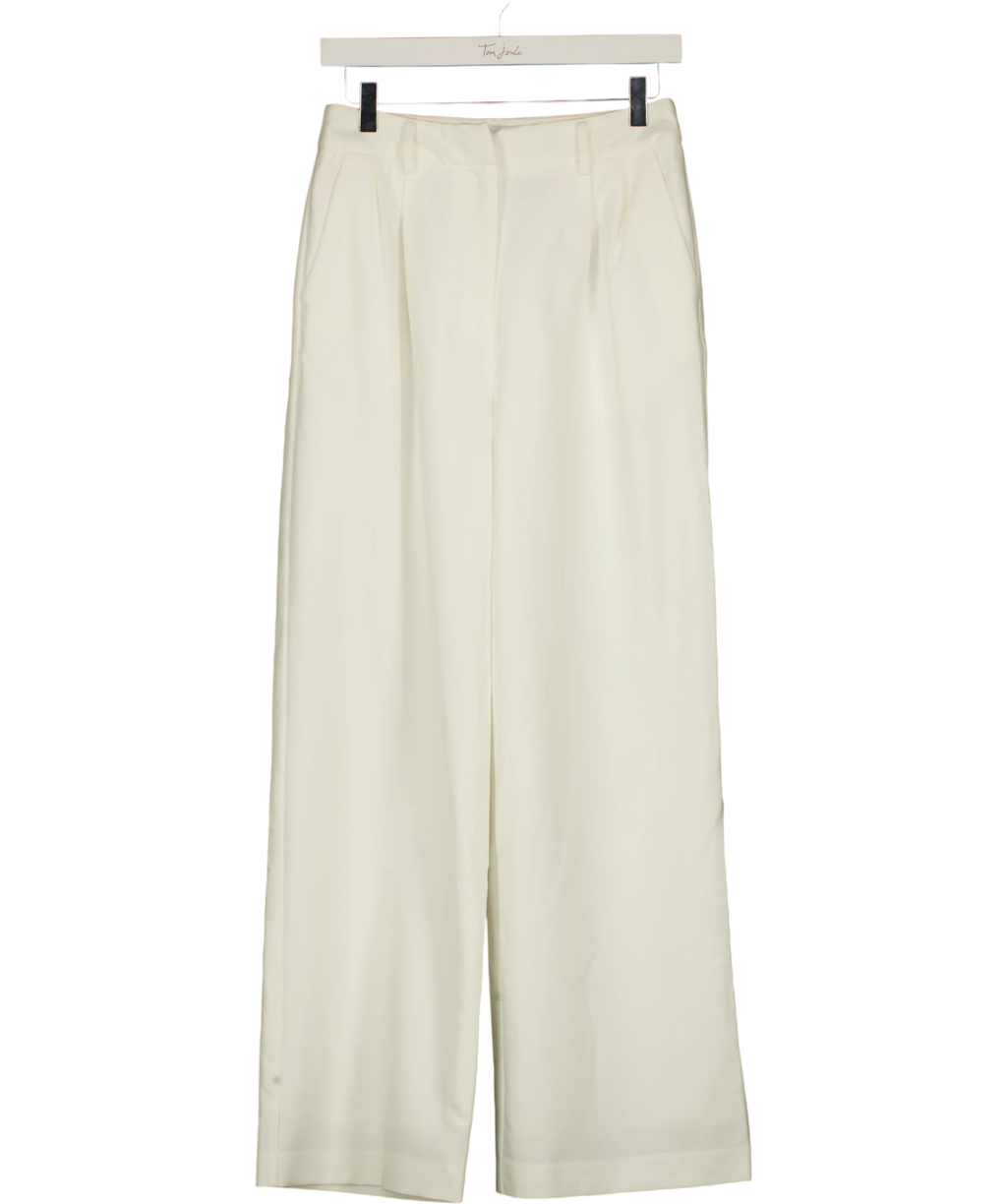Commense Cream Pleated Tailored Wide Leg Trousers Cream, size UK XS — front