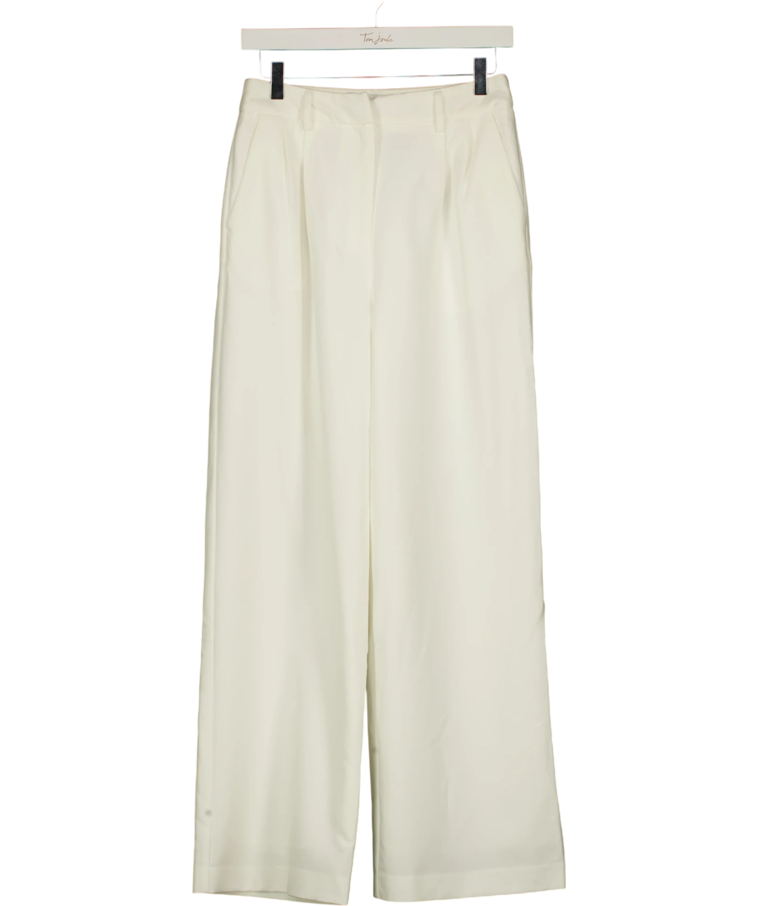 Commense Cream Pleated Tailored Wide Leg Trousers Cream, size UK XS — front