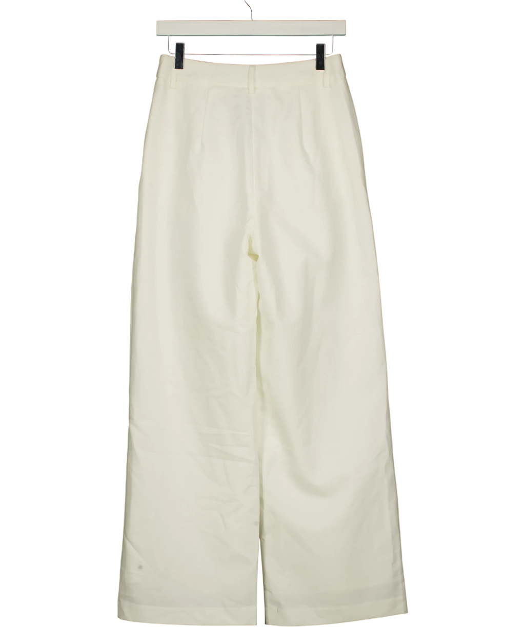 Commense Cream Pleated Tailored Wide Leg Trousers Cream, size UK XS — back
