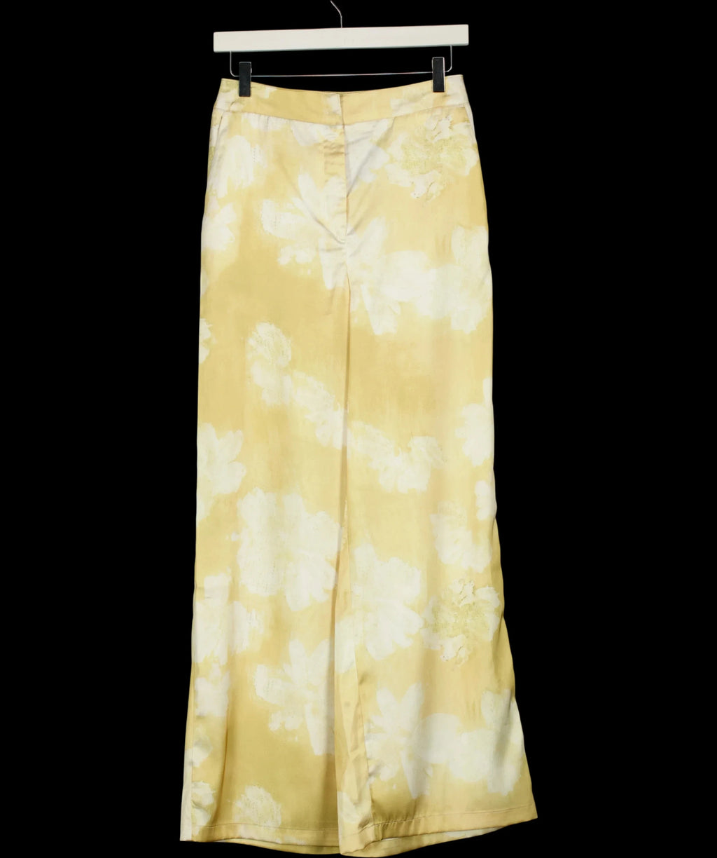Commense Yellow Floral Print Satin Wide Leg Pants Yellow, size UK XS — detail