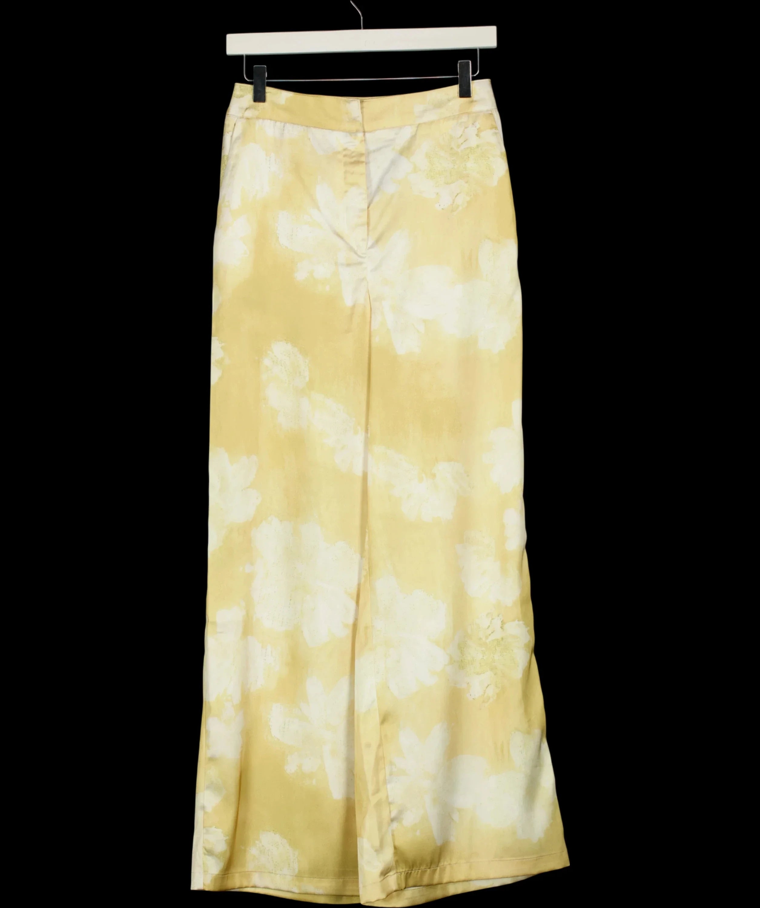 Commense Yellow Floral Print Satin Wide Leg Pants Yellow, size UK XS — detail