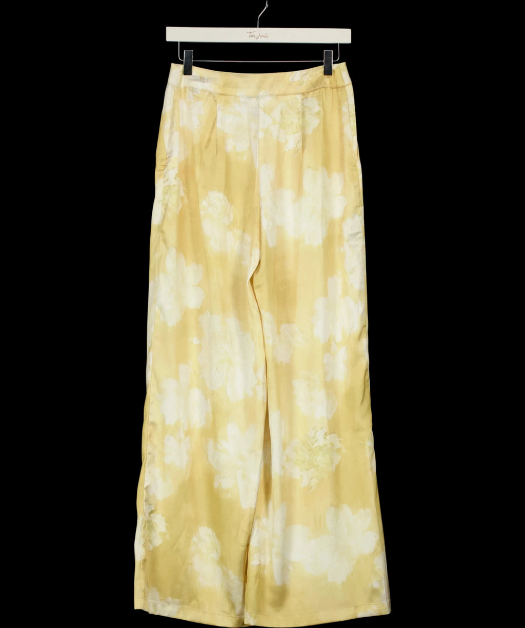 Commense Yellow Floral Print Satin Wide Leg Pants Yellow, size UK XS — label