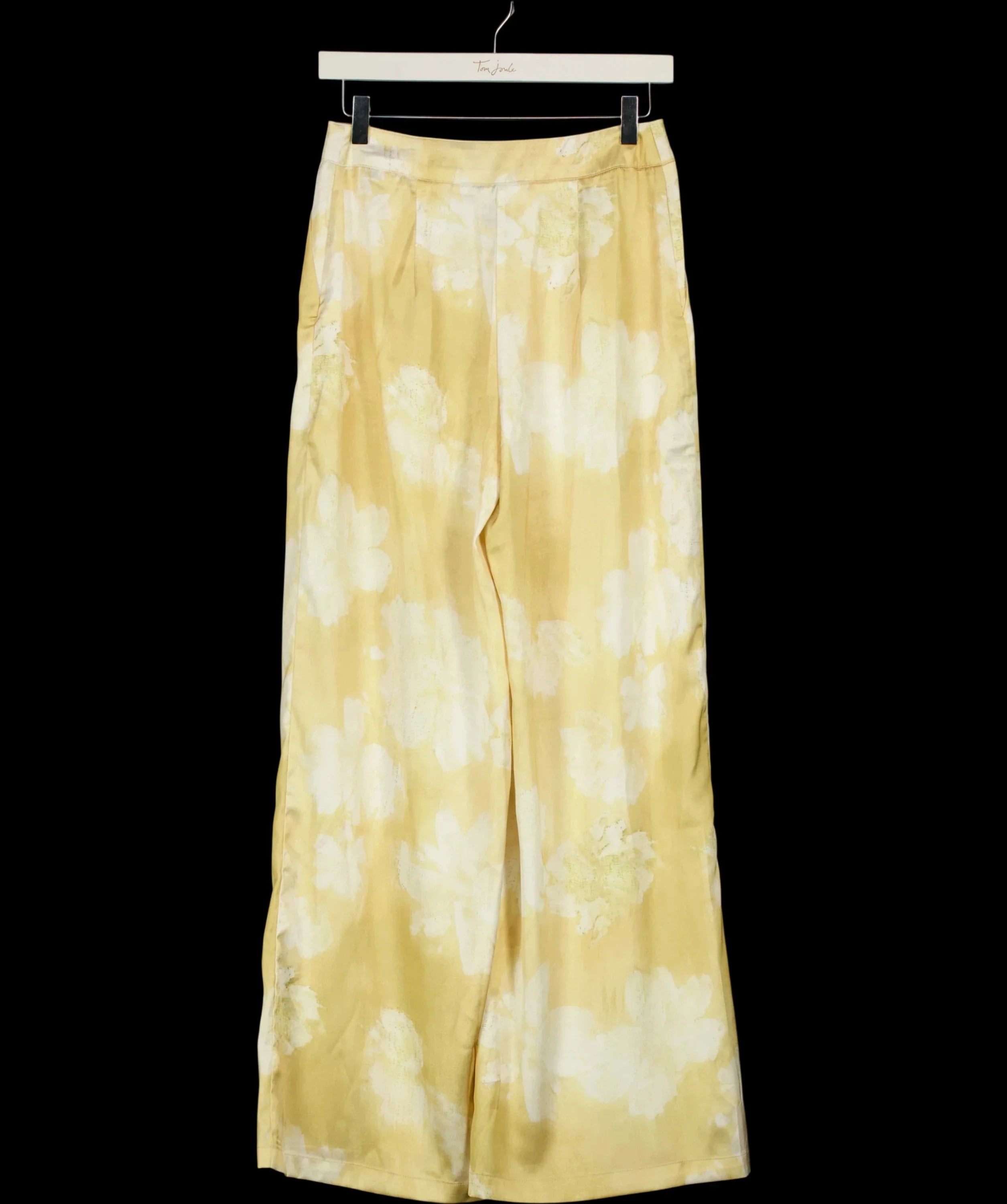 Commense Yellow Floral Print Satin Wide Leg Pants Yellow, size UK XS — label