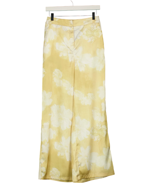 Commense Floral Print Satin Wide Leg Pants Yellow UK XS