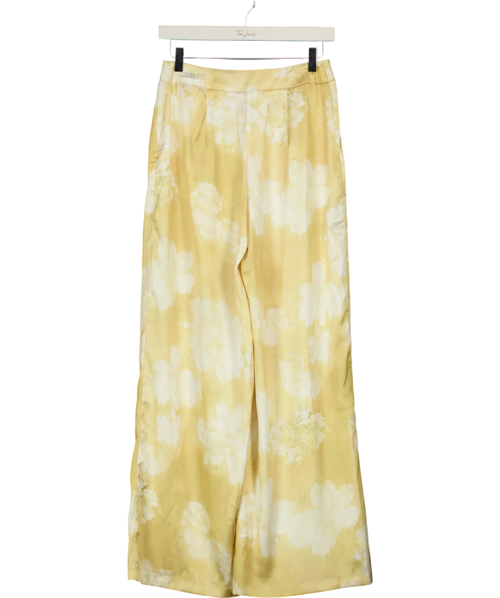 Commense Yellow Floral Print Satin Wide Leg Pants Yellow, size UK XS — back