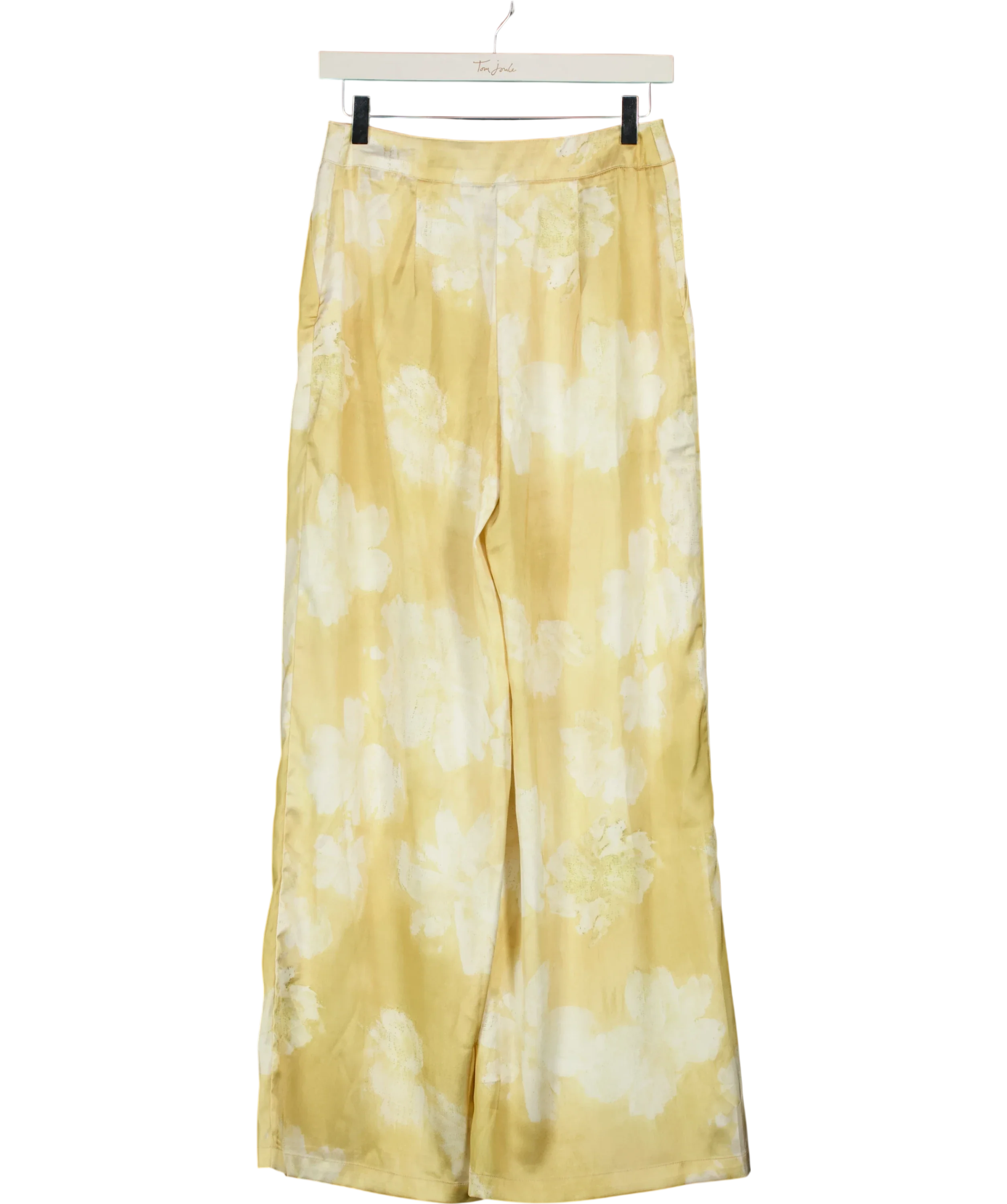 Commense Yellow Floral Print Satin Wide Leg Pants Yellow, size UK XS — back