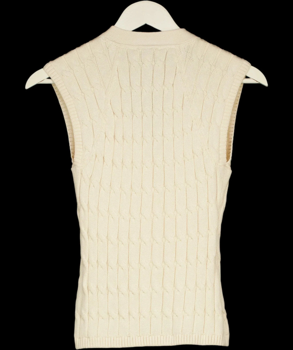 TOMMY HILFIGER Cream Cable Knit Slim Cap Sleeve Cardigan Ivory cream, size UK XS — label