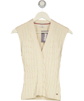 TOMMY HILFIGER Cream Cable Knit Slim Cap Sleeve Cardigan Ivory cream, size UK XS — front