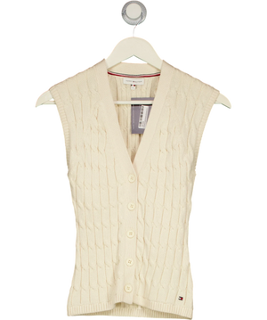 TOMMY HILFIGER Cable Knit Slim Cap Sleeve Cardigan Ivory Cream UK XS