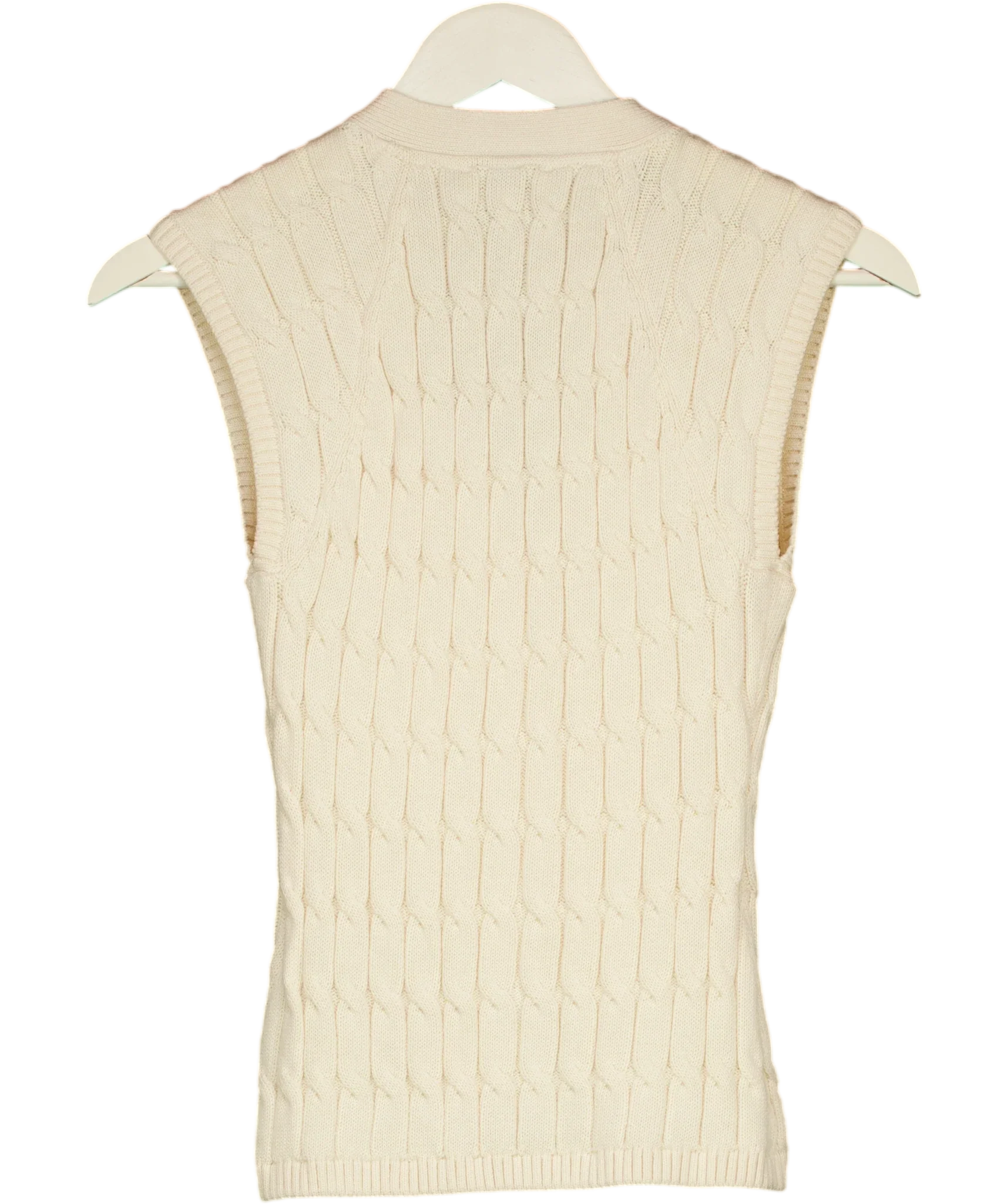 TOMMY HILFIGER Cream Cable Knit Slim Cap Sleeve Cardigan Ivory cream, size UK XS — back