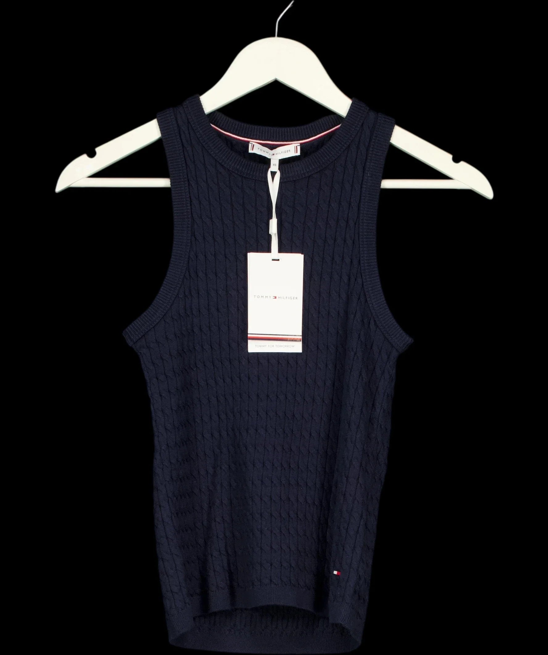 TOMMY HILFIGER Blue Cable Knit Slim Sweater Vest Navy Blue, size UK XS — detail