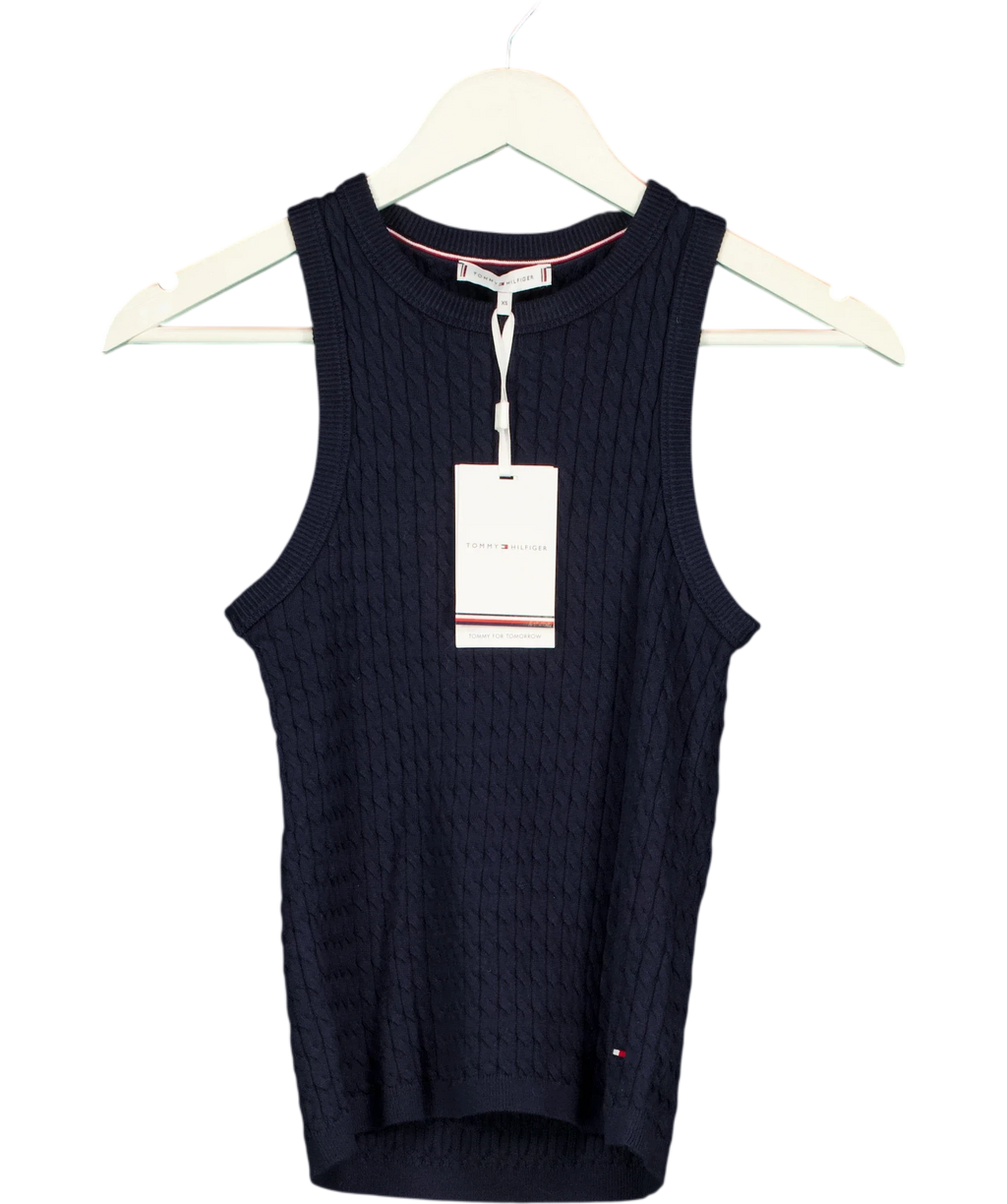TOMMY HILFIGER Blue Cable Knit Slim Sweater Vest Navy Blue, size UK XS — front