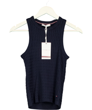TOMMY HILFIGER Cable Knit Slim Sweater Vest Navy Blue UK XS
