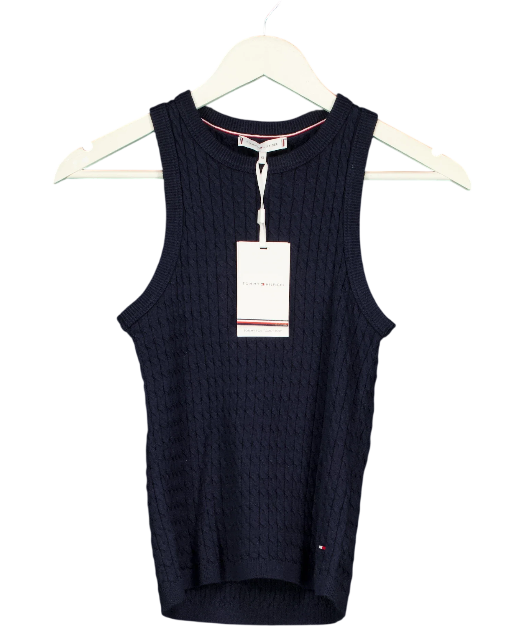 TOMMY HILFIGER Blue Cable Knit Slim Sweater Vest Navy Blue, size UK XS — front