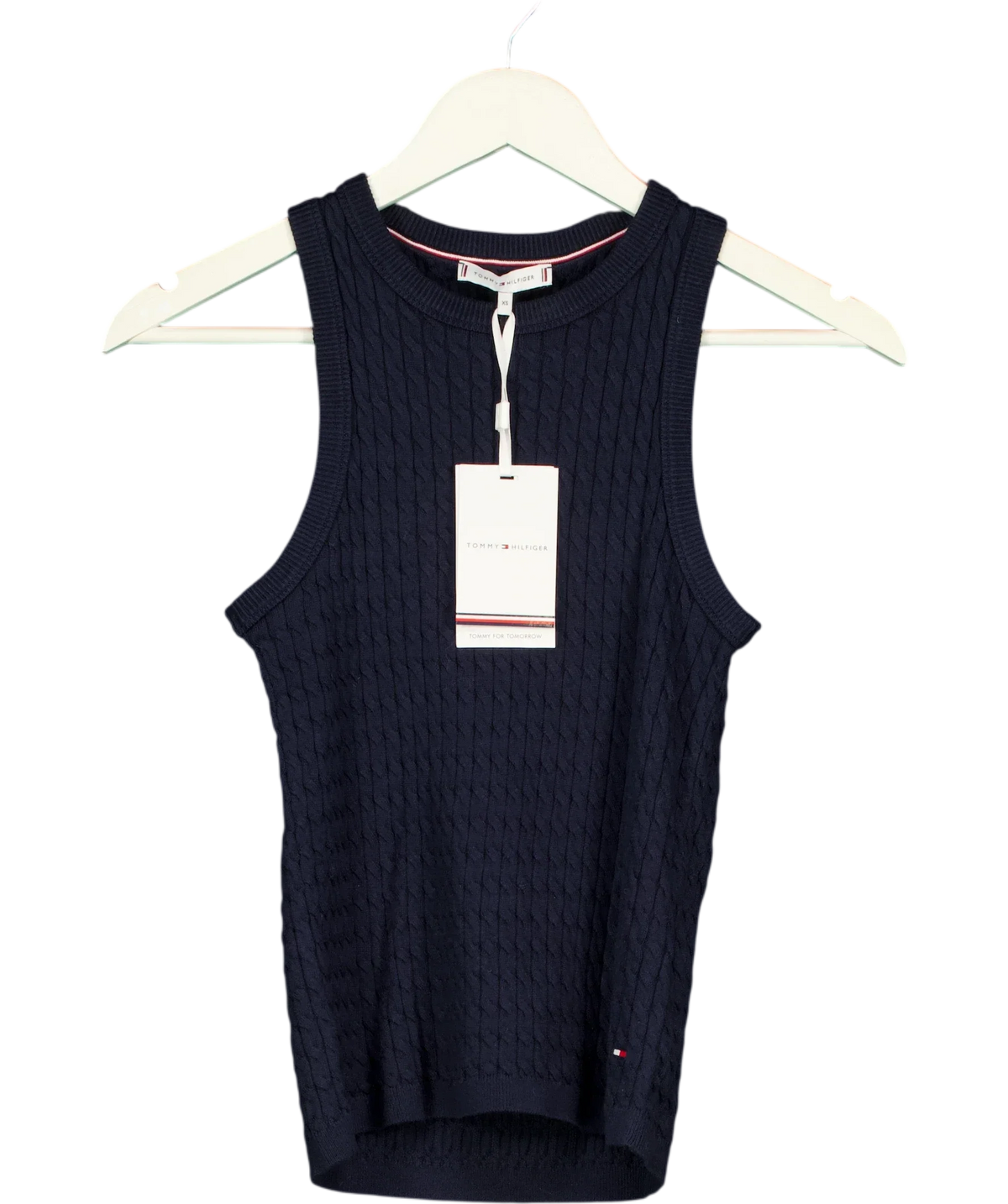 TOMMY HILFIGER Blue Cable Knit Slim Sweater Vest Navy Blue, size UK XS — front