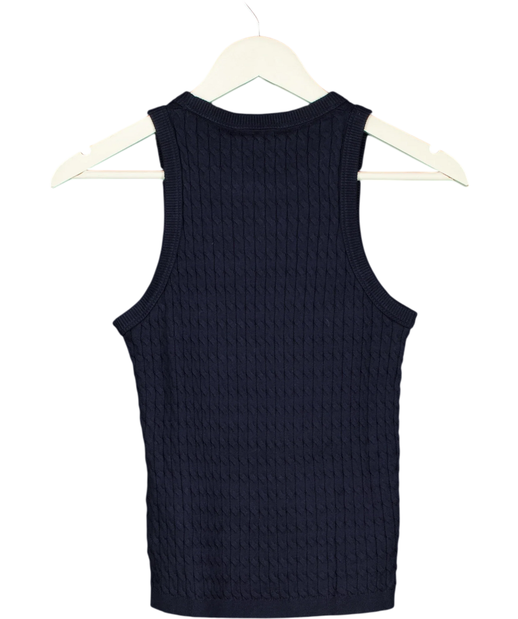 TOMMY HILFIGER Blue Cable Knit Slim Sweater Vest Navy Blue, size UK XS — back