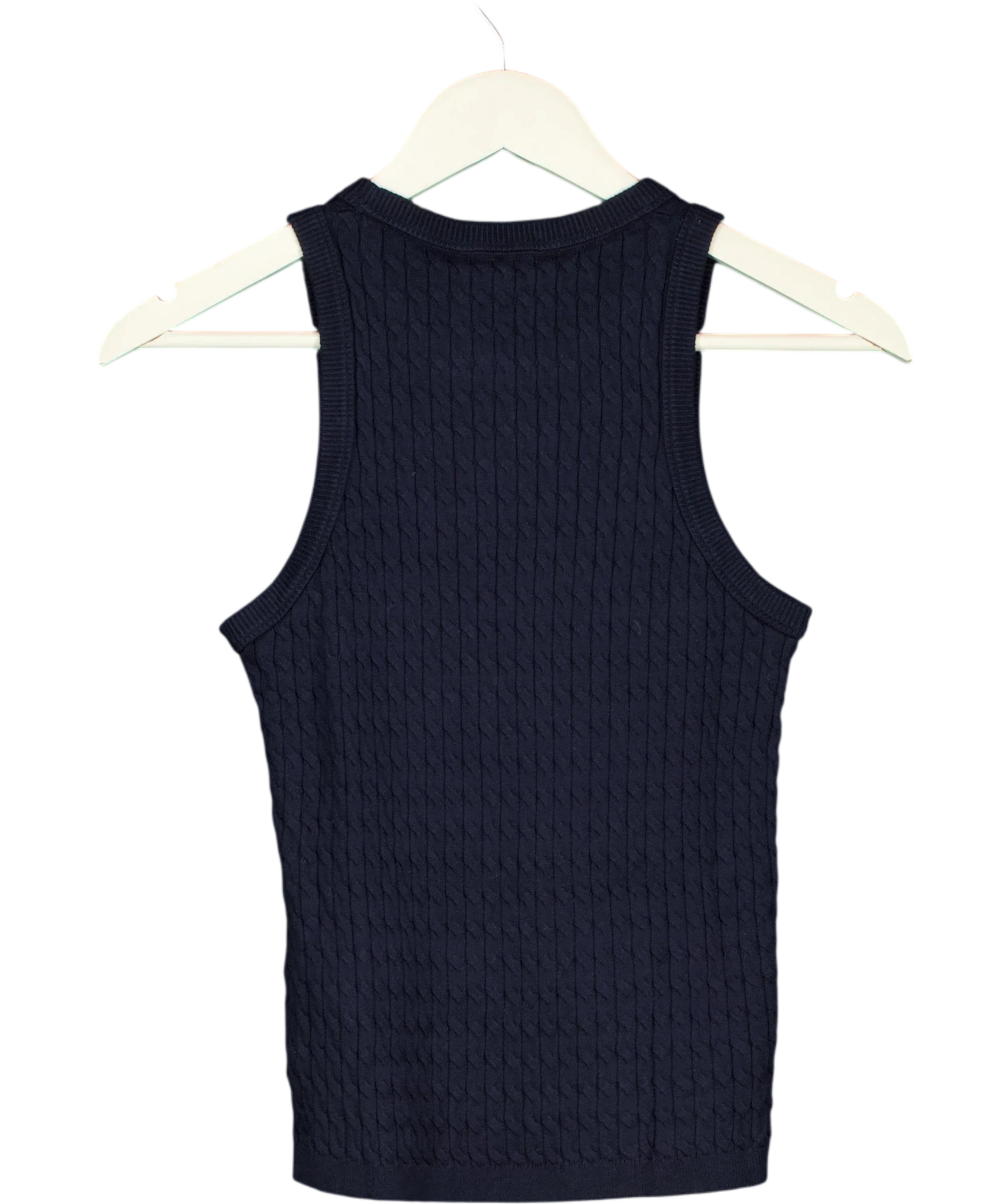 TOMMY HILFIGER Blue Cable Knit Slim Sweater Vest Navy Blue, size UK XS — back