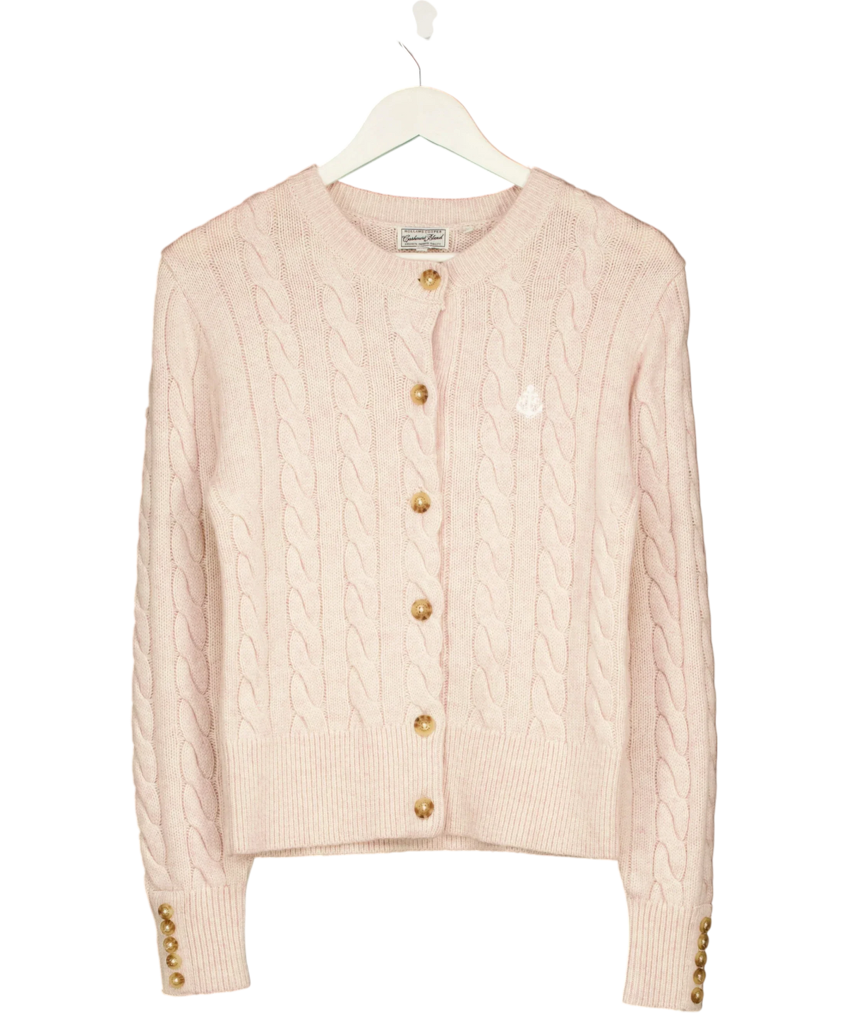 HOLLAND COOPER Pink Bourton Cable Knit Cashmere Blend Cardigan Palest Pink, size UK S — front