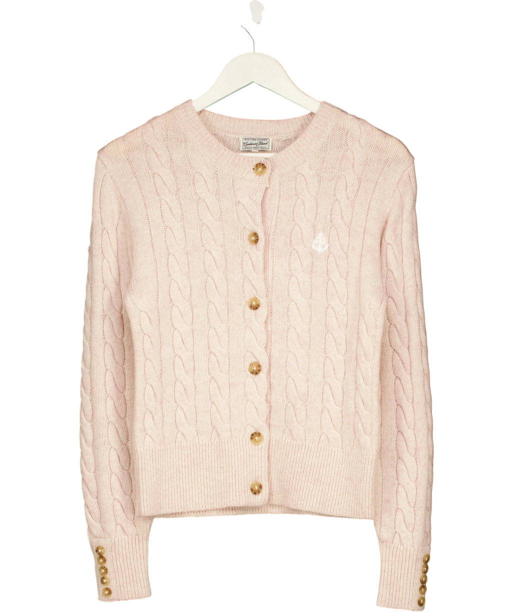 HOLLAND COOPER Pink Bourton Cable Knit Cashmere Blend Cardigan Palest Pink, size UK S — front
