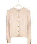 HOLLAND COOPER Pink Bourton Cable Knit Cashmere Blend Cardigan Palest Pink, size UK S — front