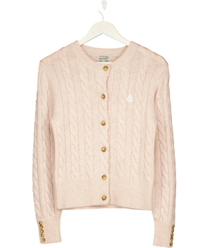 HOLLAND COOPER Bourton Cable Knit Cashmere Blend Cardigan Palest Pink UK S