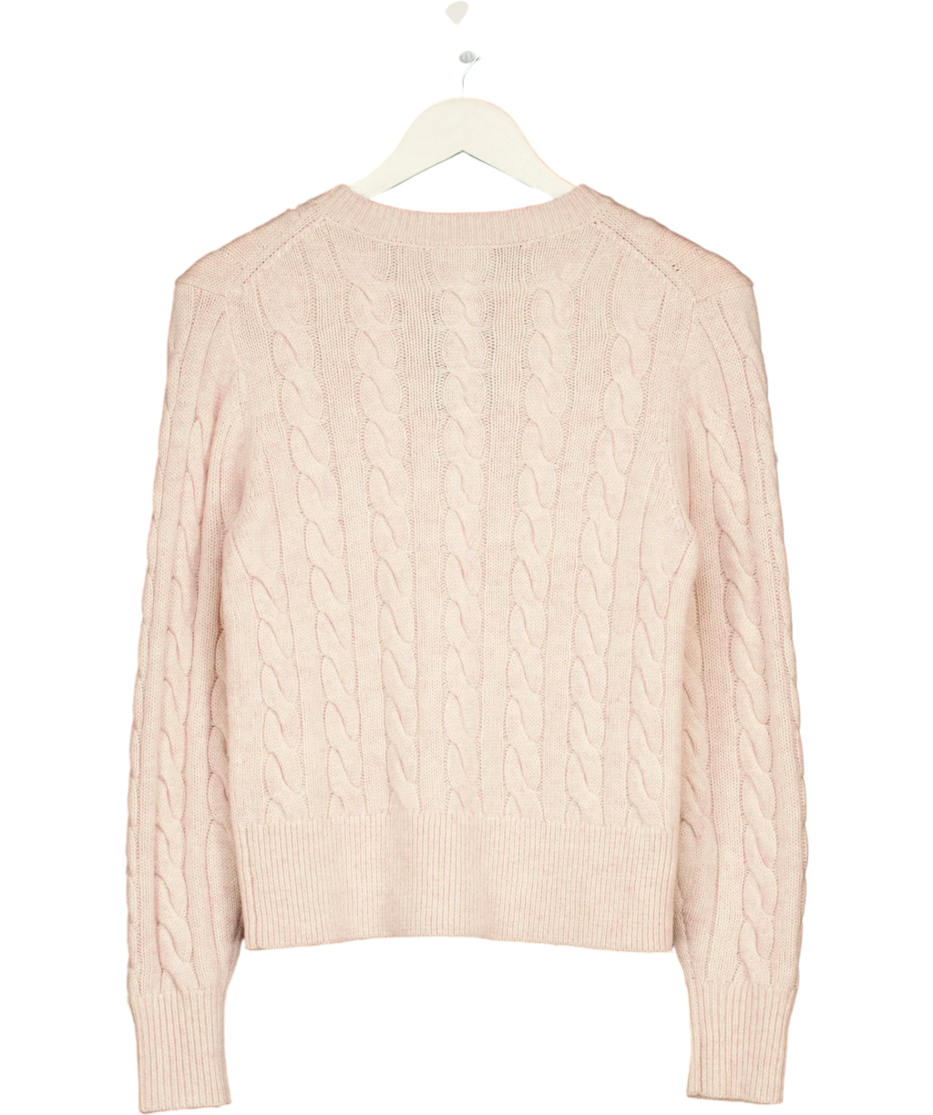 HOLLAND COOPER Pink Bourton Cable Knit Cashmere Blend Cardigan Palest Pink, size UK S — back