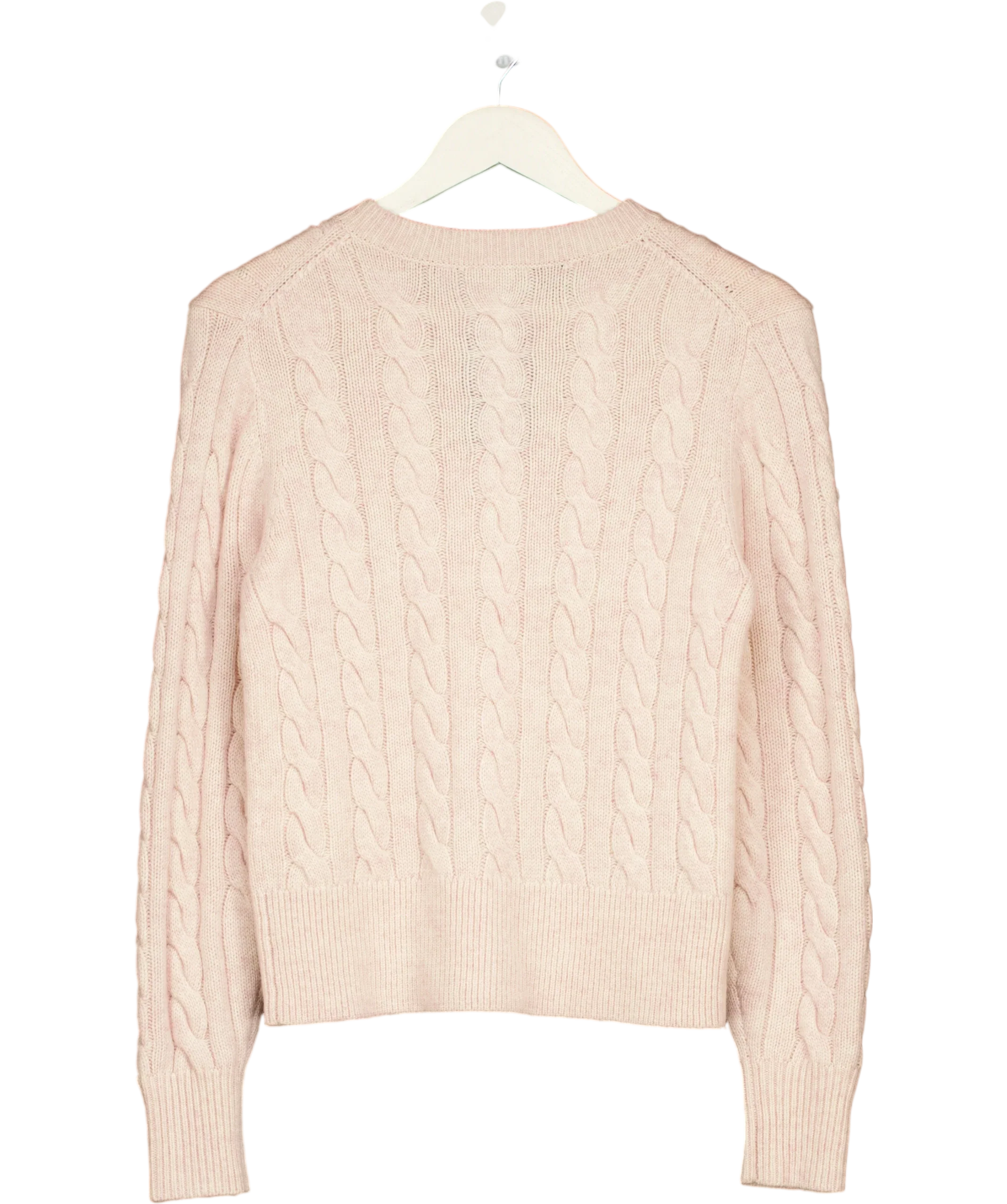 HOLLAND COOPER Pink Bourton Cable Knit Cashmere Blend Cardigan Palest Pink, size UK S — back