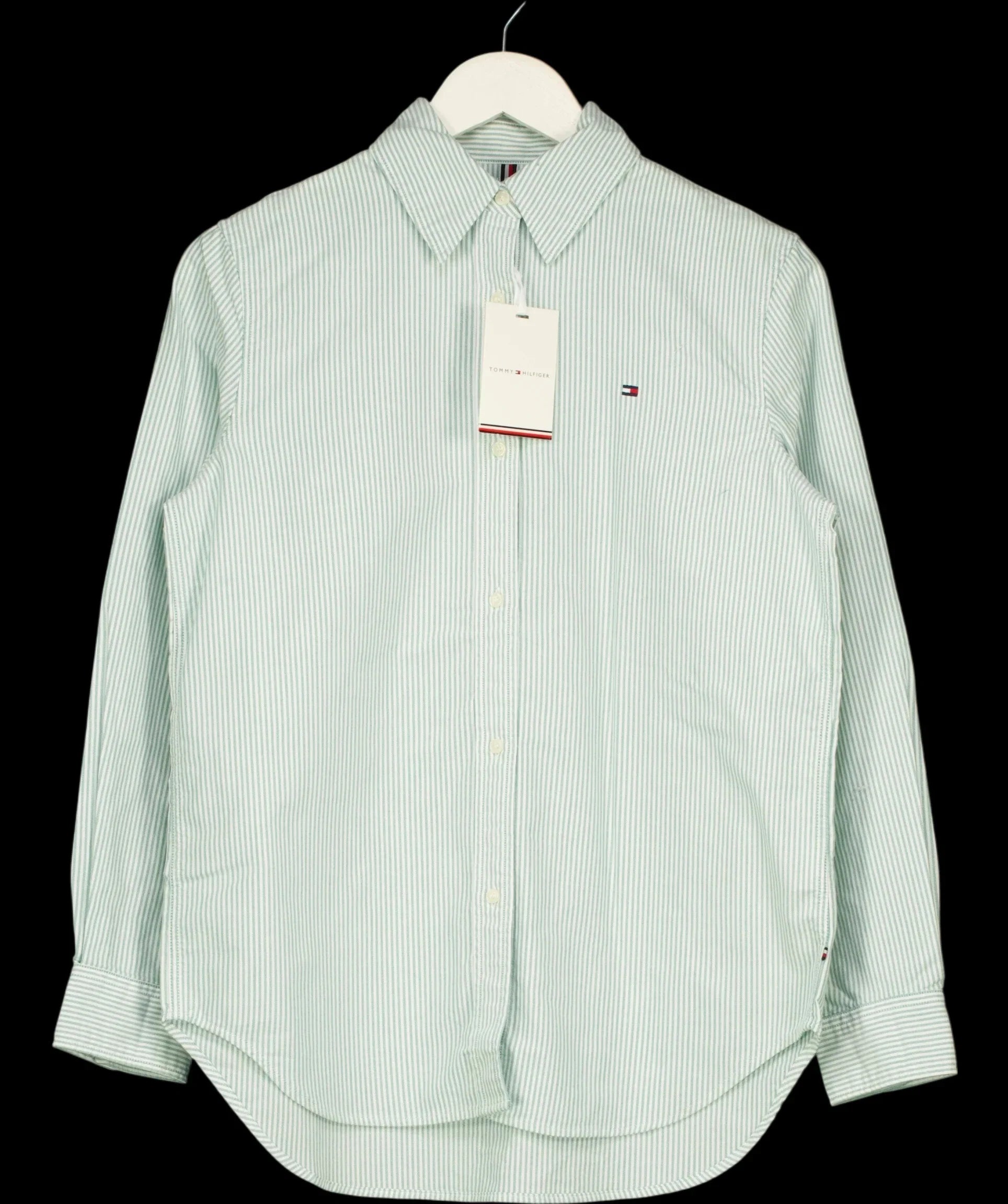 TOMMY HILFIGER Green Regular Fit Flag Embroidery Poplin Shirt Green Stripe Size 34, size UK 6 — detail