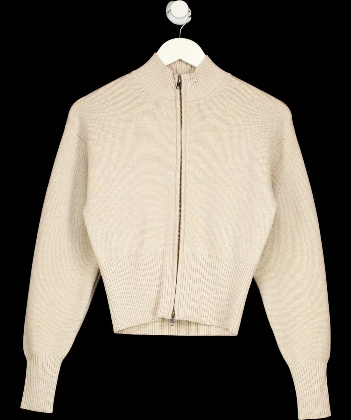 Kookai Beige Pure Wool Two-Way Zip Cardigan Oatmeal BEIGE Size FR 34, size UK 6 — detail