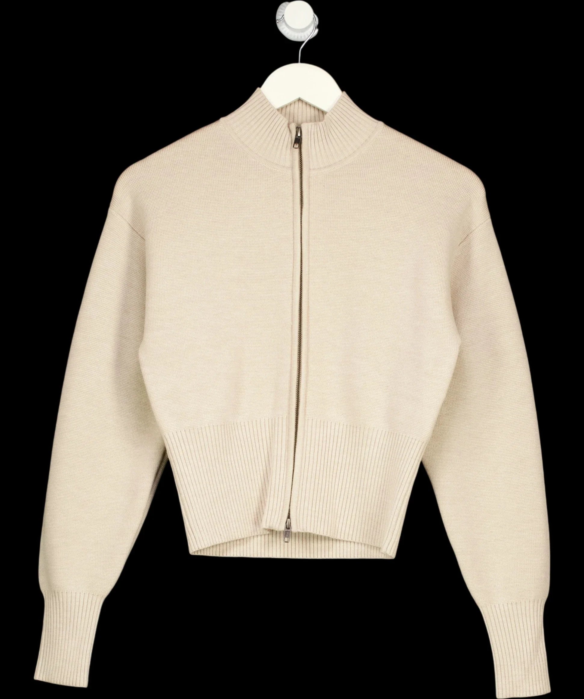 Kookai Beige Pure Wool Two-Way Zip Cardigan Oatmeal BEIGE Size FR 34, size UK 6 — detail