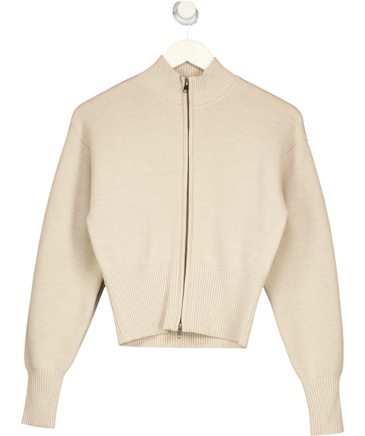 Kookai Beige Pure Wool Two-Way Zip Cardigan Oatmeal BEIGE Size FR 34, size UK 6 — front