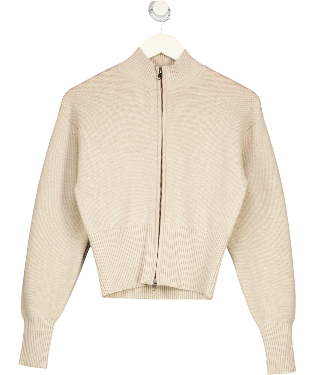 Kookai Beige Pure Wool Two-Way Zip Cardigan Oatmeal BEIGE Size FR 34, size UK 6 — front