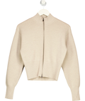 Kookai Beige Pure Wool Two-Way Zip Cardigan Oatmeal BEIGE Size FR 34, size UK 6 — front