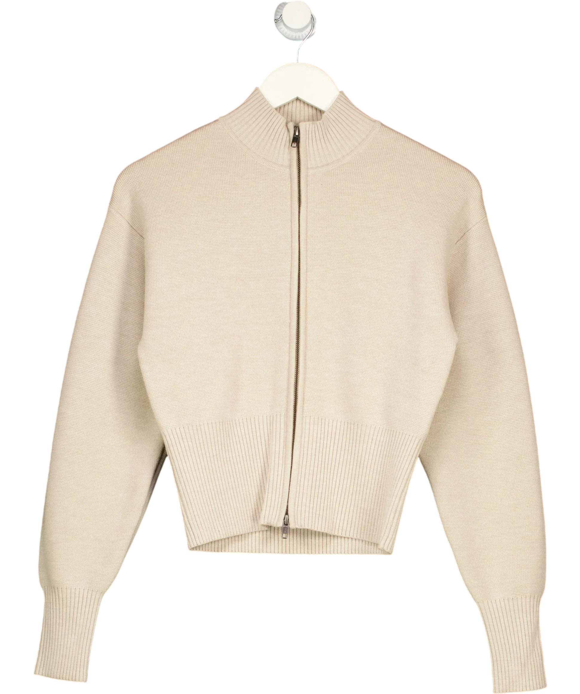Kookai Beige Pure Wool Two-Way Zip Cardigan Oatmeal BEIGE Size FR 34, size UK 6 — front