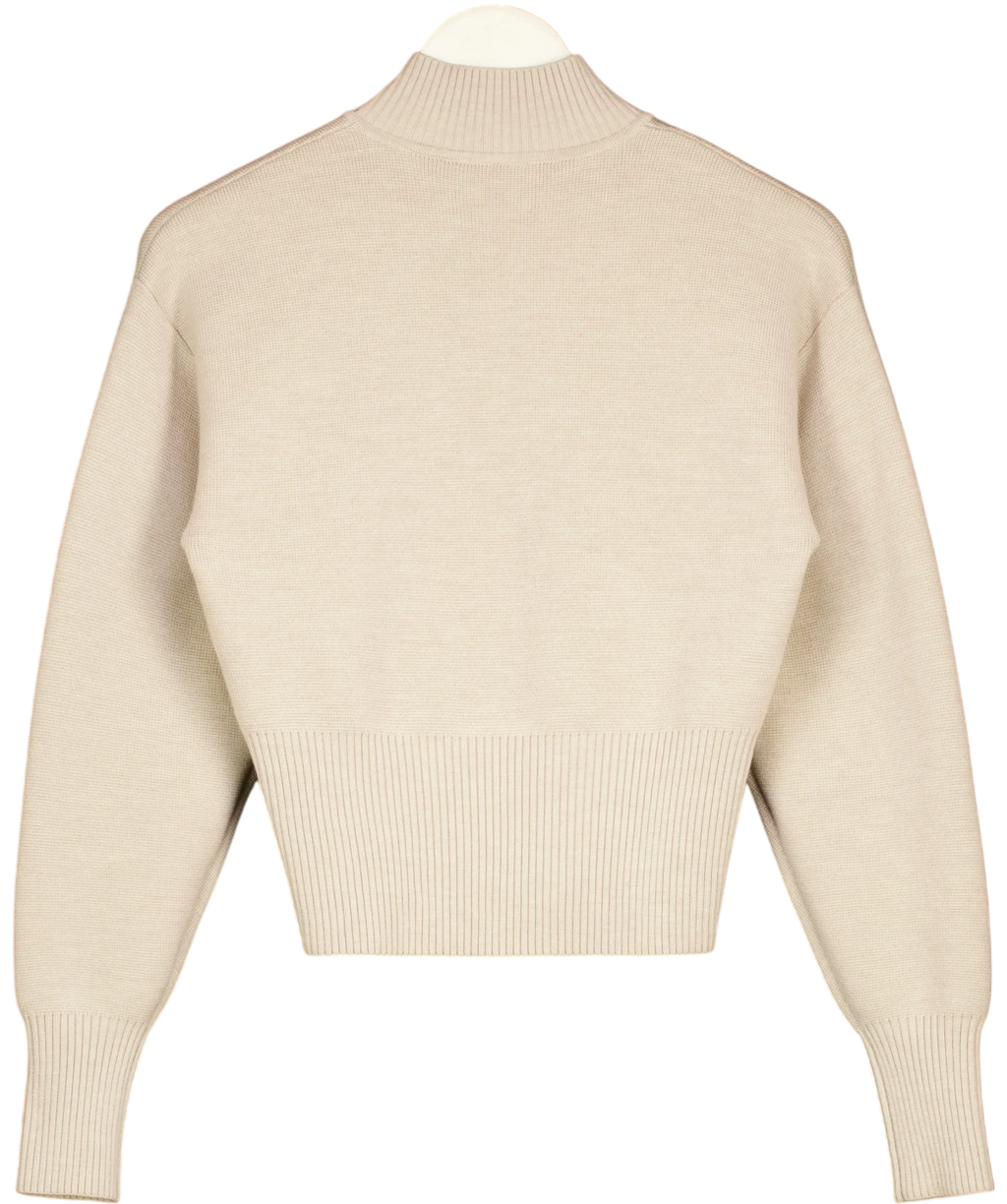 Kookai Beige Pure Wool Two-Way Zip Cardigan Oatmeal BEIGE Size FR 34, size UK 6 — back