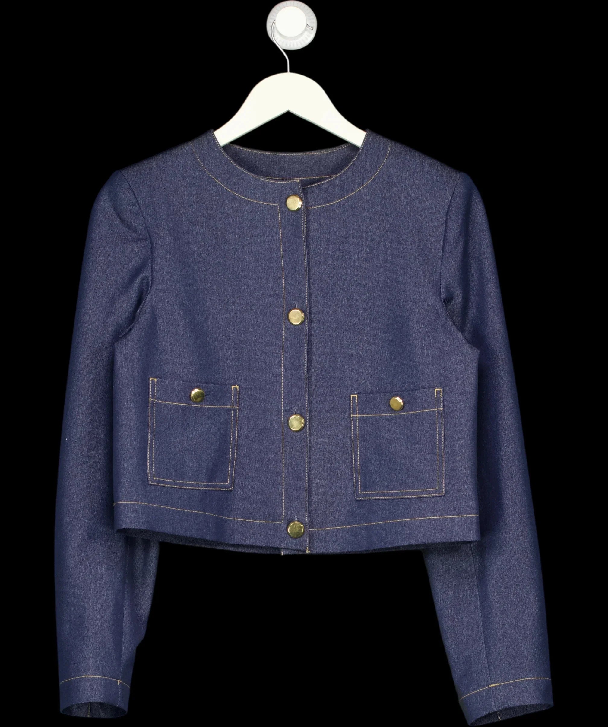 ZARA Blue Contrast Topstitch Cropped Denim Jacket Blue, size UK XS — detail