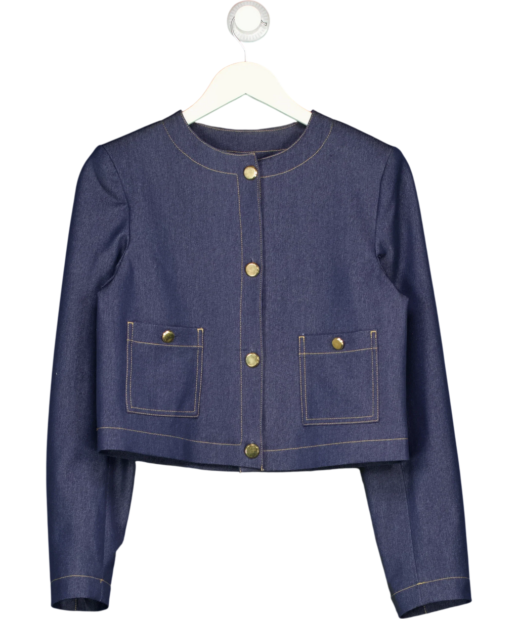 ZARA Blue Contrast Topstitch Cropped Denim Jacket Blue, size UK XS — front