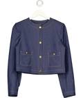 ZARA Blue Contrast Topstitch Cropped Denim Jacket Blue, size UK XS — front