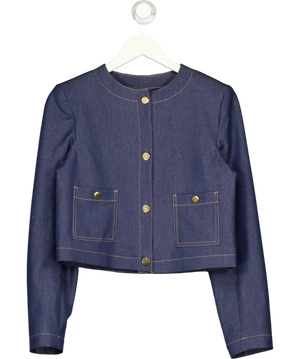 ZARA Contrast Topstitch Cropped Denim Jacket Blue UK XS
