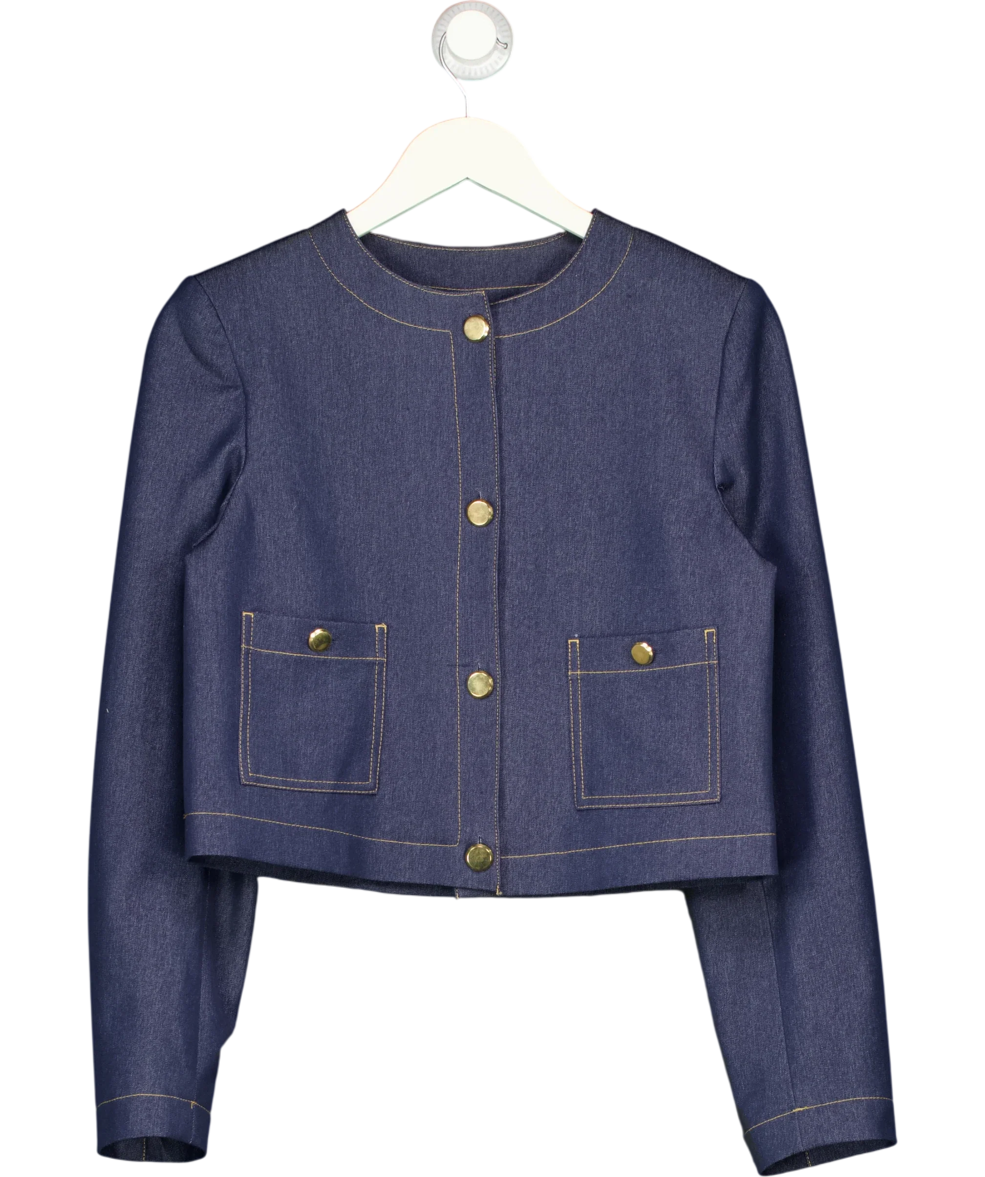 ZARA Blue Contrast Topstitch Cropped Denim Jacket Blue, size UK XS — front