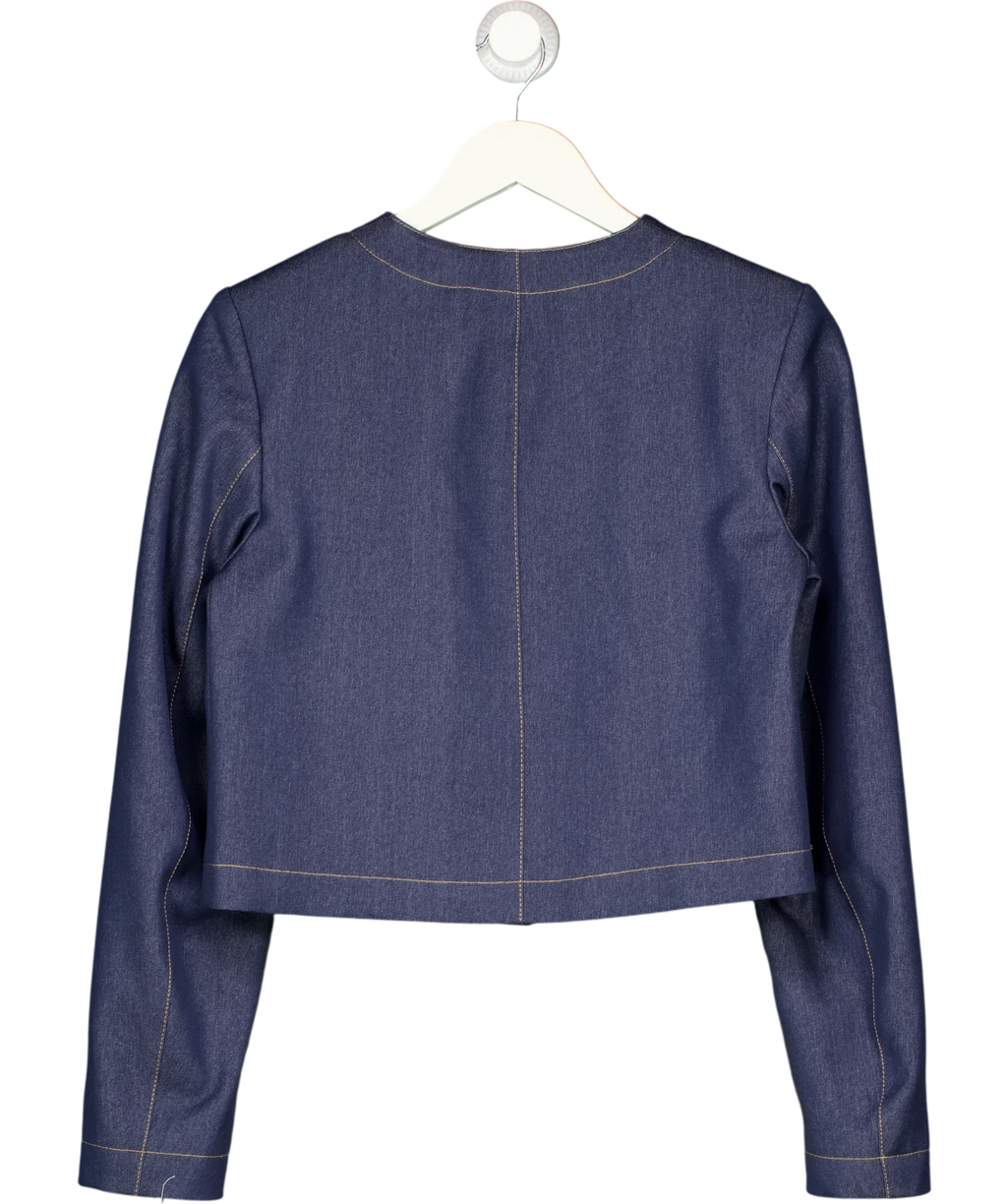 ZARA Blue Contrast Topstitch Cropped Denim Jacket Blue, size UK XS — back