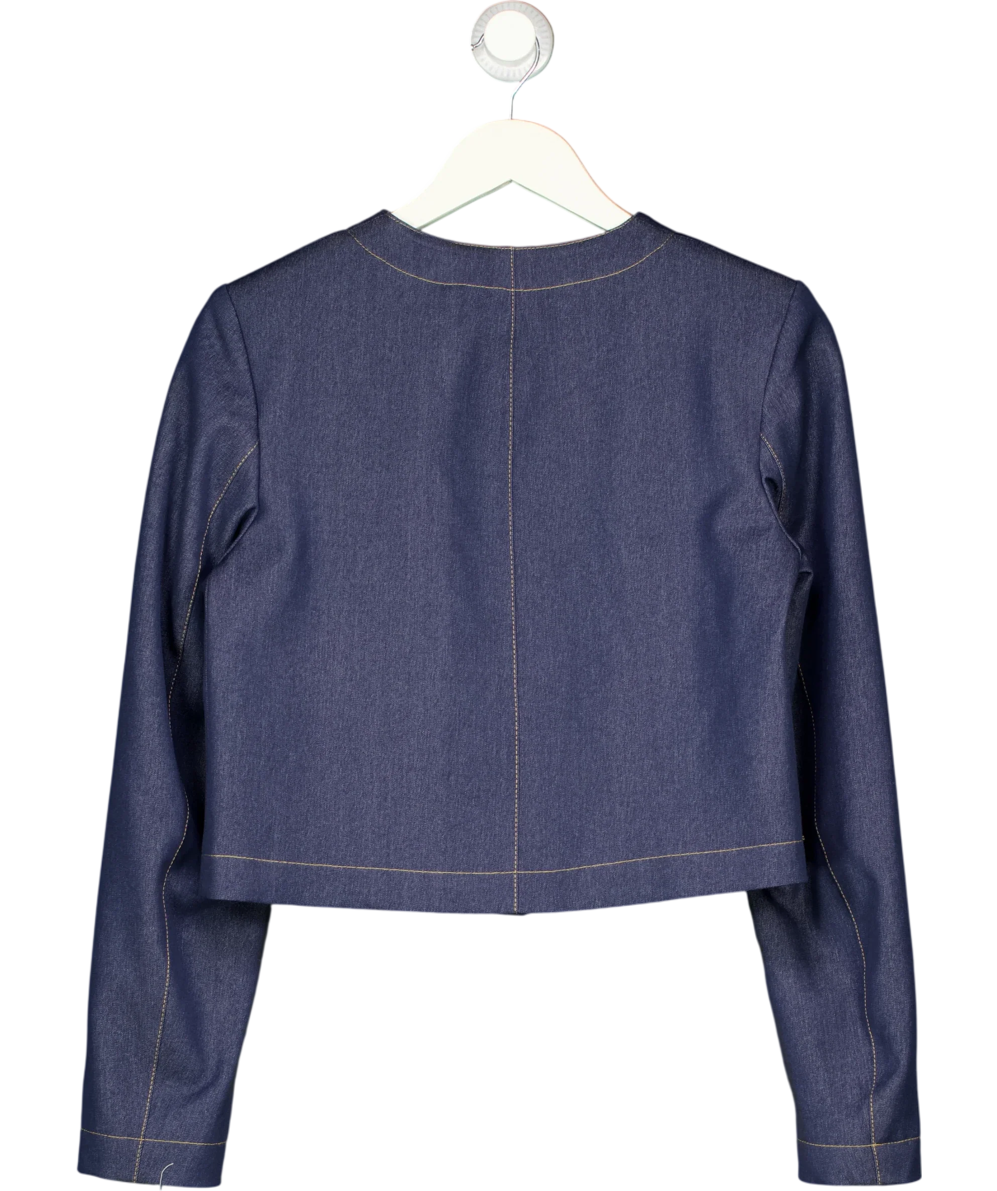 ZARA Blue Contrast Topstitch Cropped Denim Jacket Blue, size UK XS — back