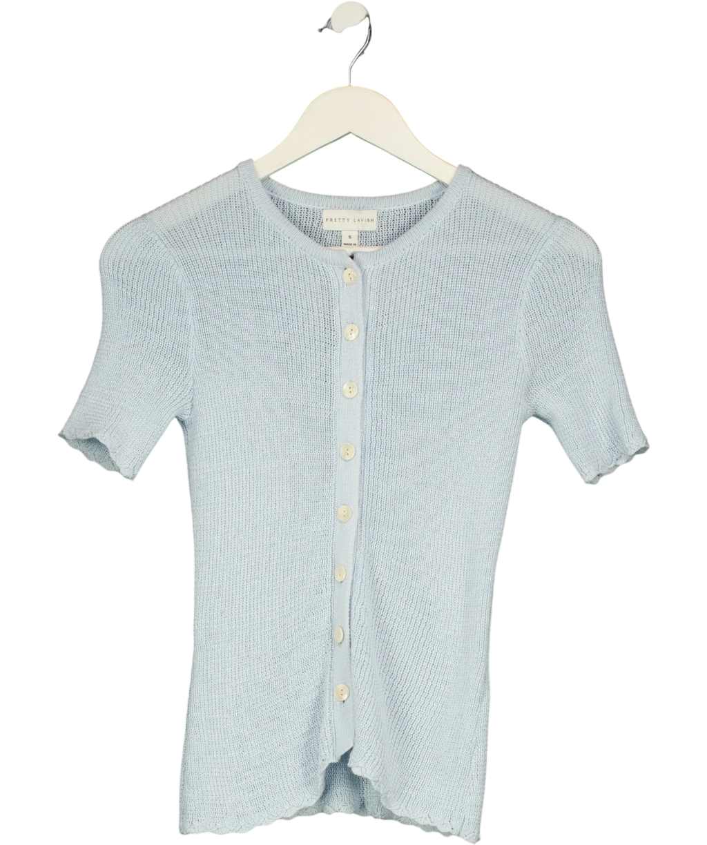 PRETTY LAVISH Blue Louna Scallop Detail Knit Button Top Blue, size UK S — back