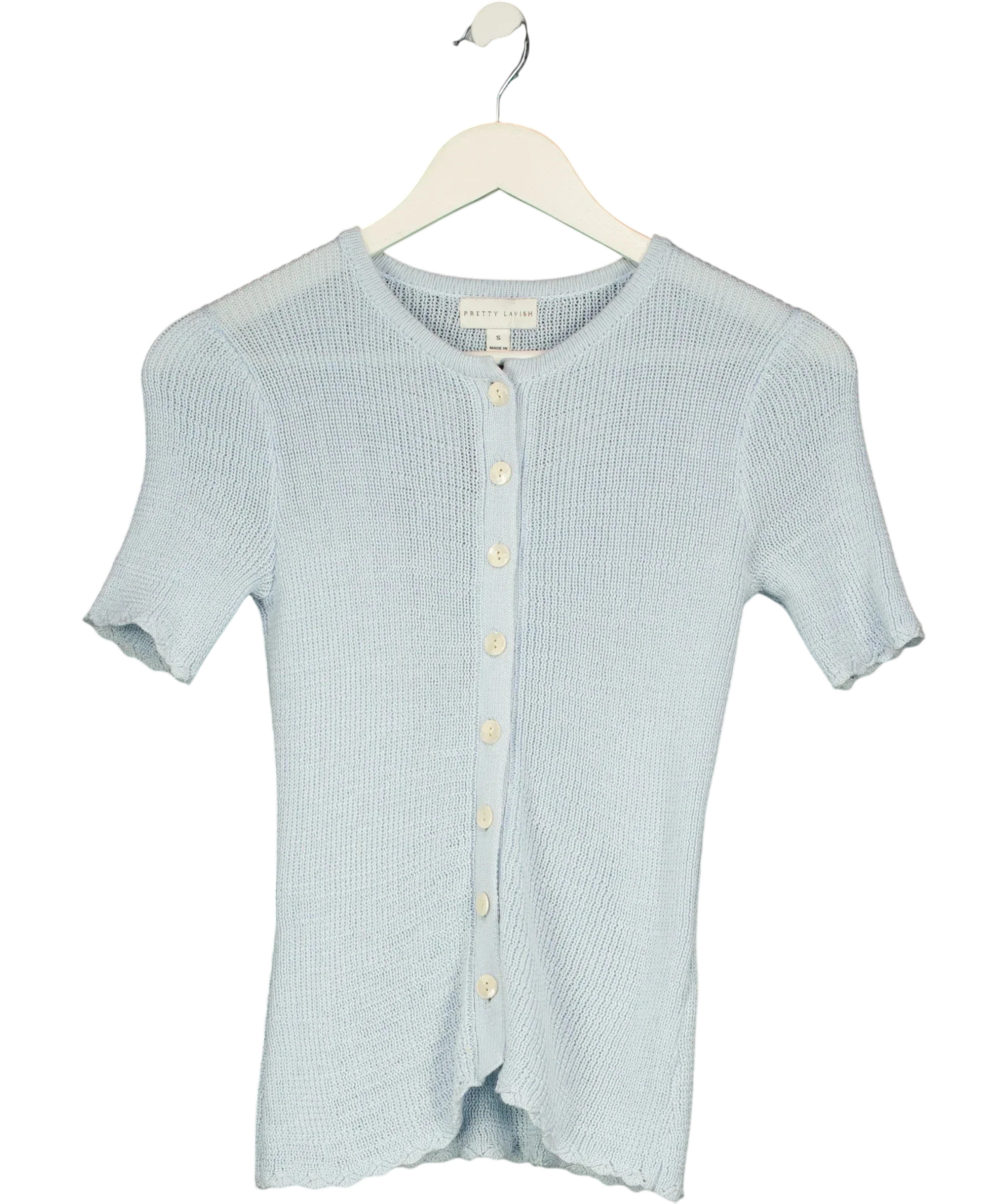PRETTY LAVISH Blue Louna Scallop Detail Knit Button Top Blue, size UK S — back