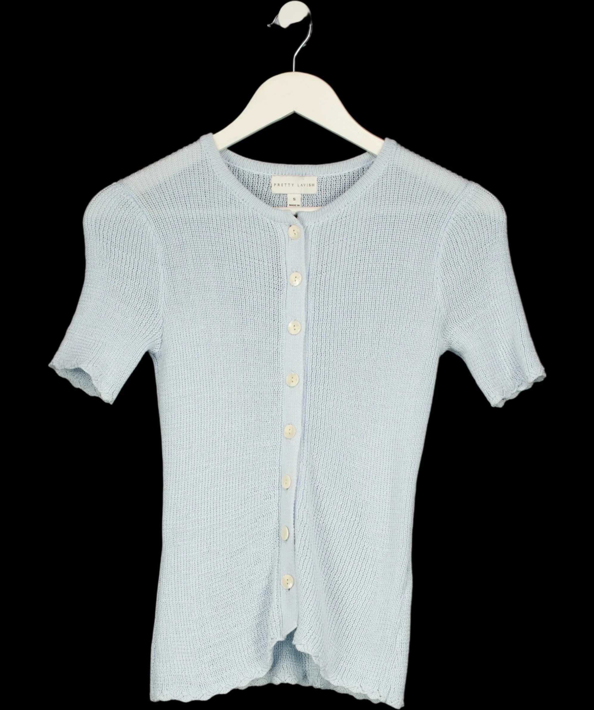 PRETTY LAVISH Blue Louna Scallop Detail Knit Button Top Blue, size UK S — label