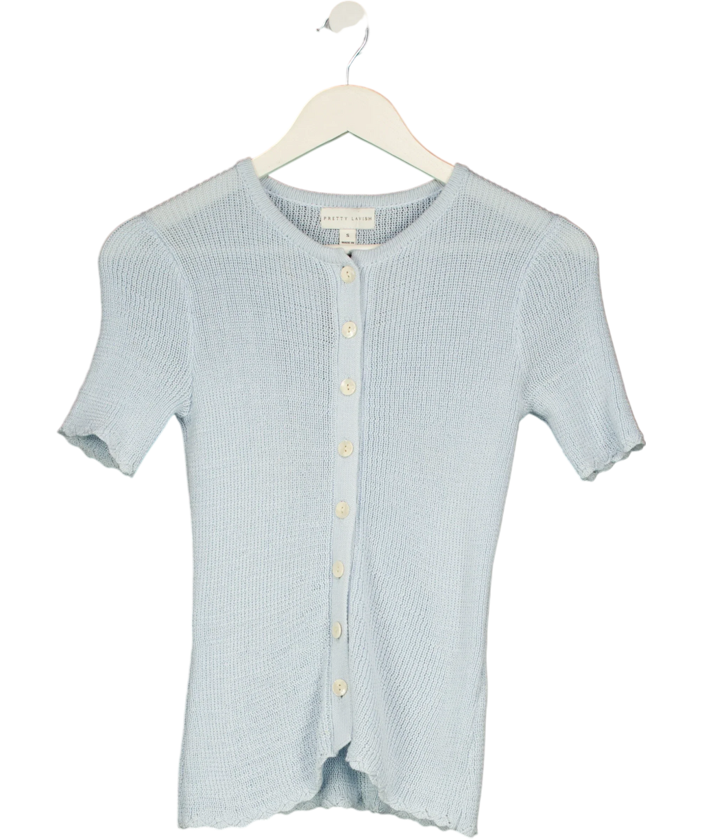 PRETTY LAVISH Blue Louna Scallop Detail Knit Button Top Blue, size UK S — front