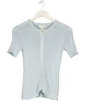 PRETTY LAVISH Blue Louna Scallop Detail Knit Button Top Blue, size UK S — front