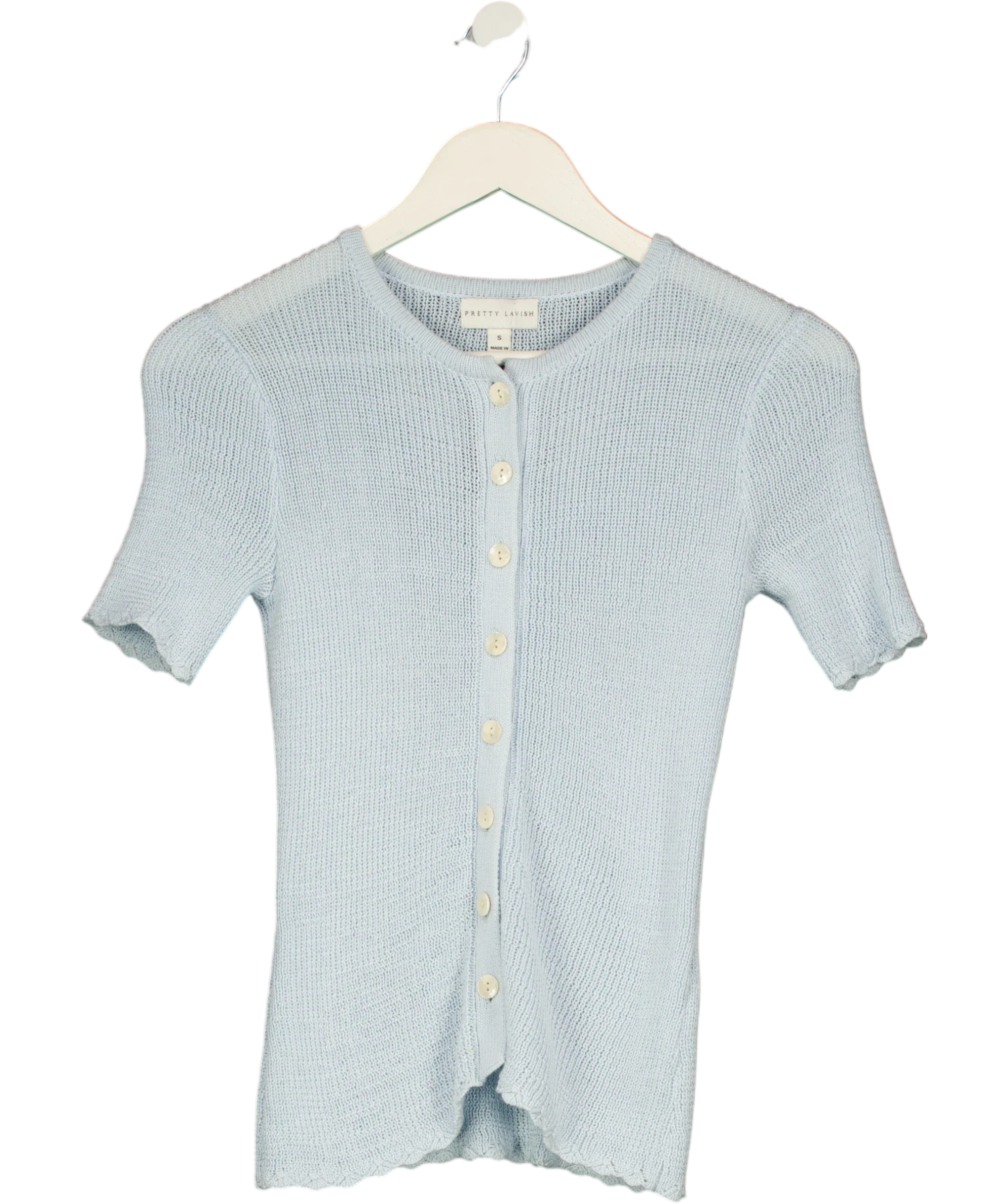 PRETTY LAVISH Blue Louna Scallop Detail Knit Button Top Blue, size UK S — front