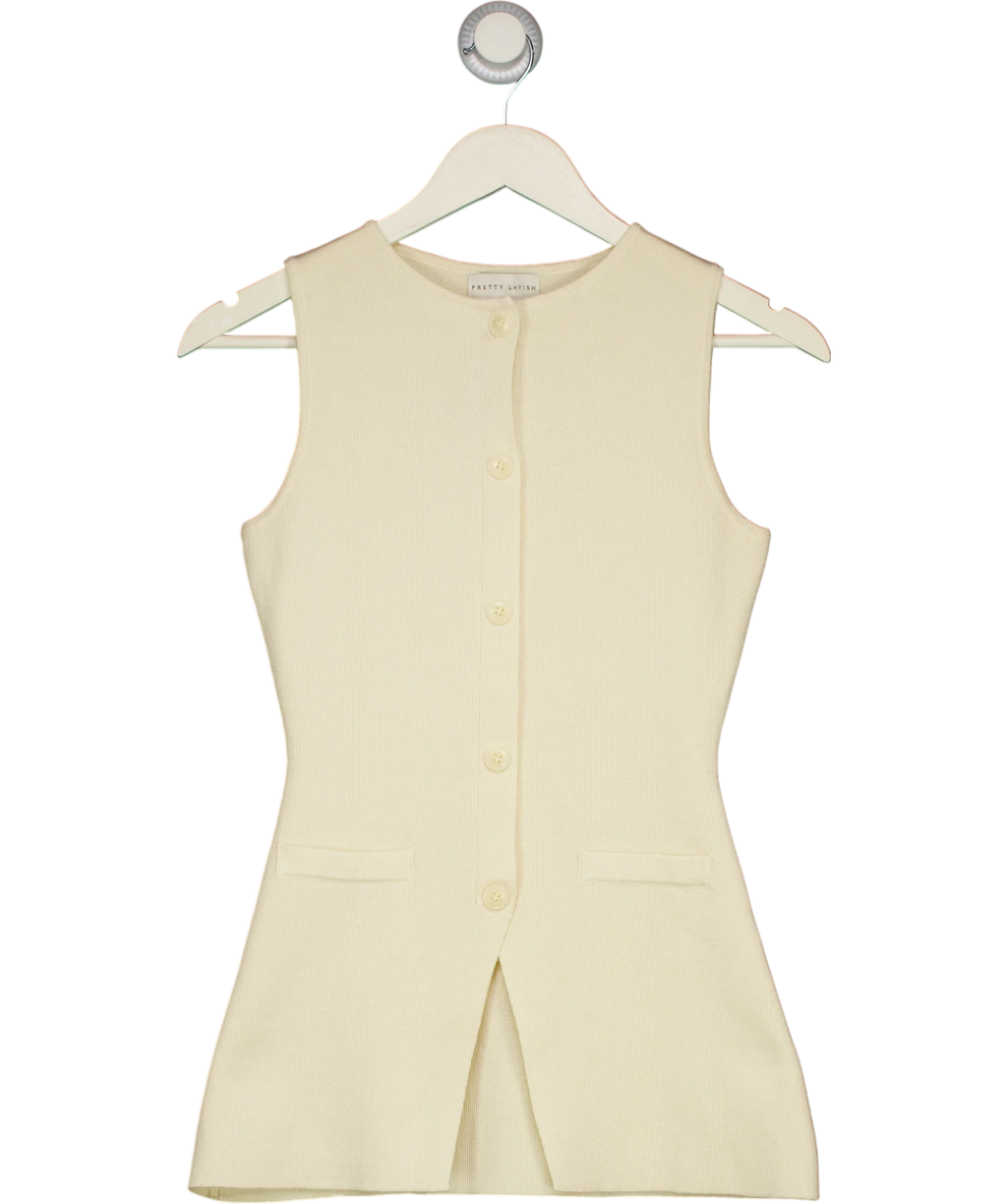 PRETTY LAVISH Cream Alba Knit Longline Waistcoat Cream, size UK XS — front